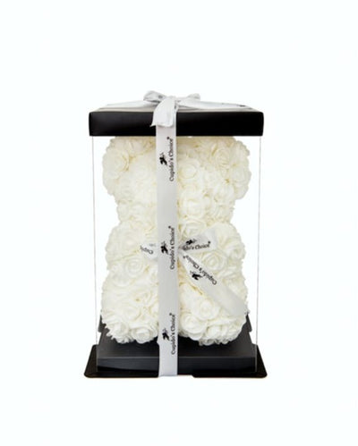 Amors Weißer Rosenbär in Geschenkbox 25cm
