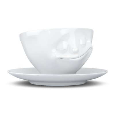 Premium B-Ware, Kaffeetasse - Glücklich - 200 ml weiß - Niki Home